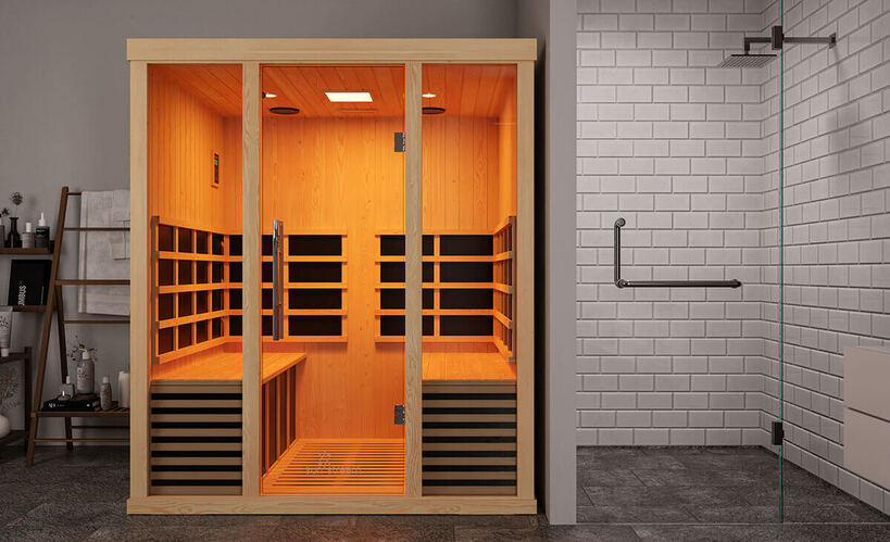 Premium 4 person infrared sauna installed in an Australian home, providing spacious comfort and full-spectrum wellness benefits.