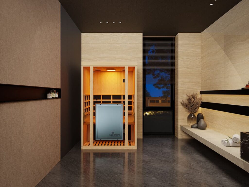 Sun Stream Infrared Sauna in a luxurious bathroom