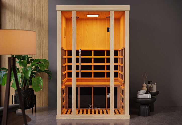 Ascend 2 person infrared sauna by Sun Stream, designed for home wellness with advanced Nano-Carbon heaters and spacious interior.