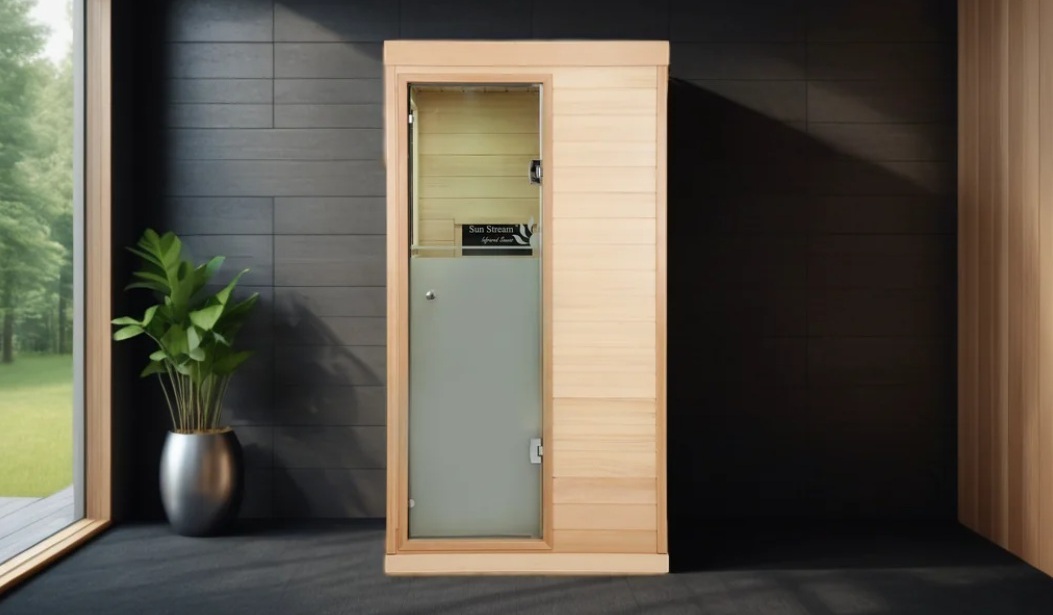 Evolve Mini infrared sauna positioned in a contemporary apartment living space