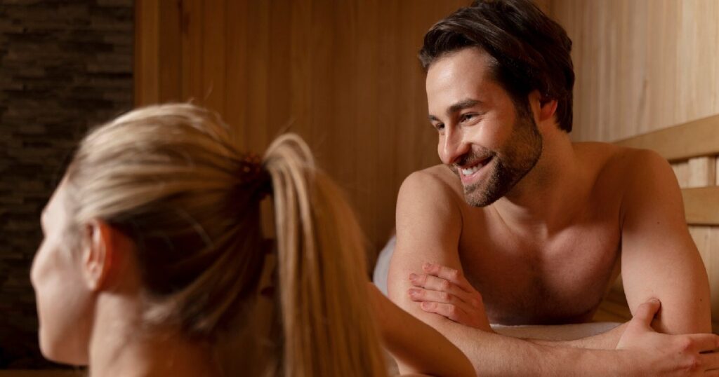 Man and woman enjoying infrared sauna detox benefits